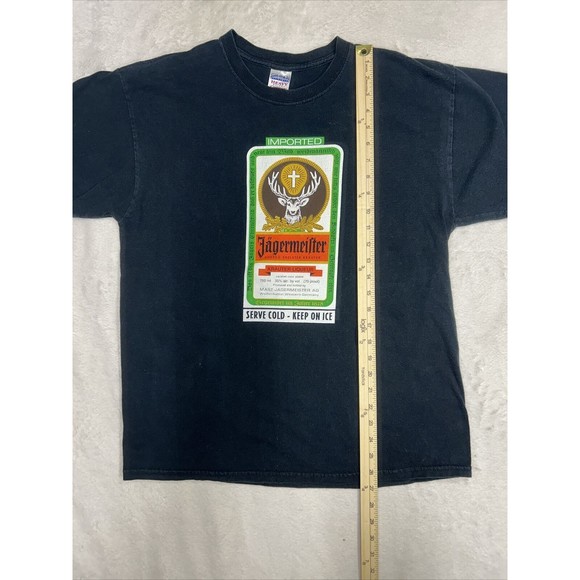 Vintage Y2K Jagermeister Label Logo Black Graphic T-Shirt Men’s Size Large - Picture 5 of 8